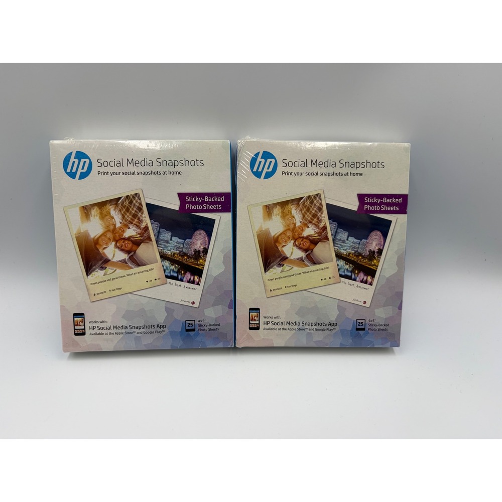 HP Photo Paper Unisex 4x5 White Social Media Snapshots Sticky-Backed 2 Packs 50
